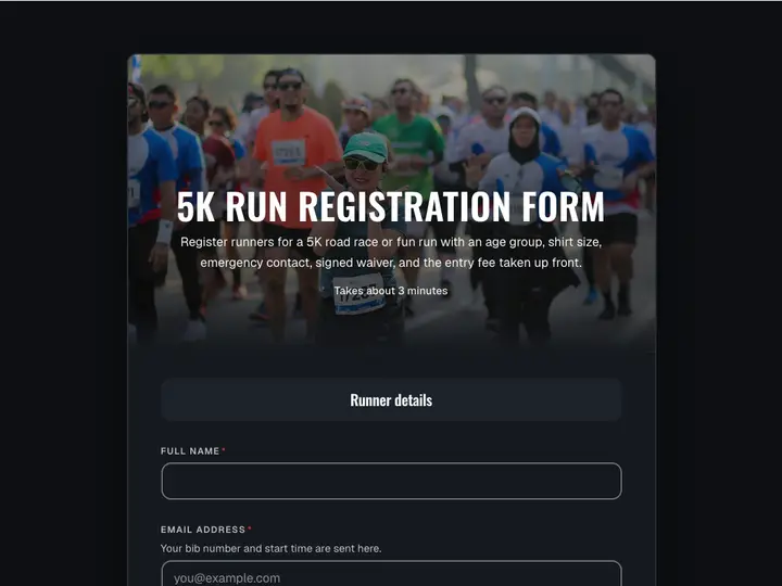 5K Run Registration Form template preview