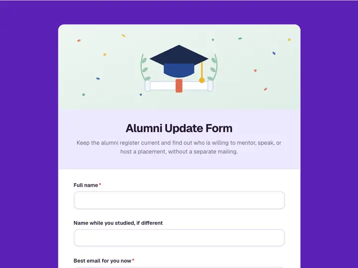Alumni Update Form template preview