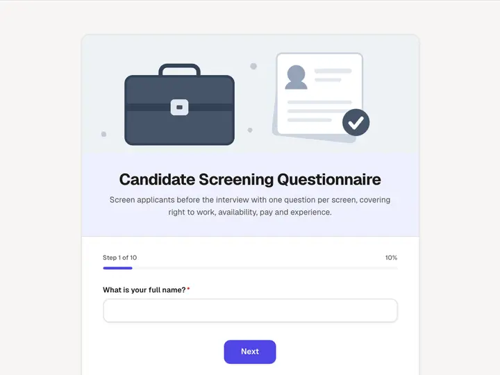 Candidate Screening Questionnaire template preview