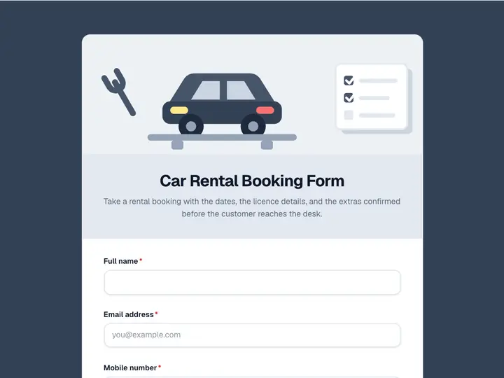 Car Rental Booking Form template preview