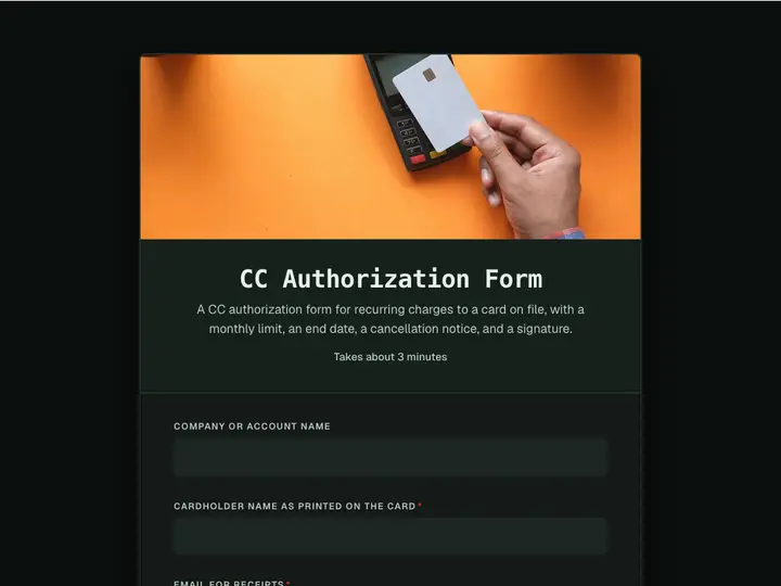 CC Authorization Form template preview