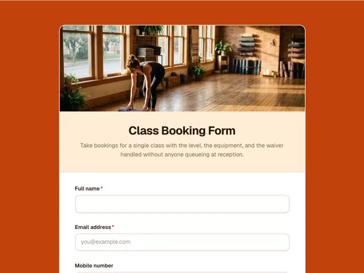 Class Booking Form template preview