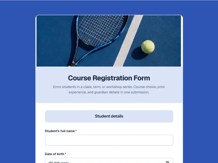 Course Registration Form template preview