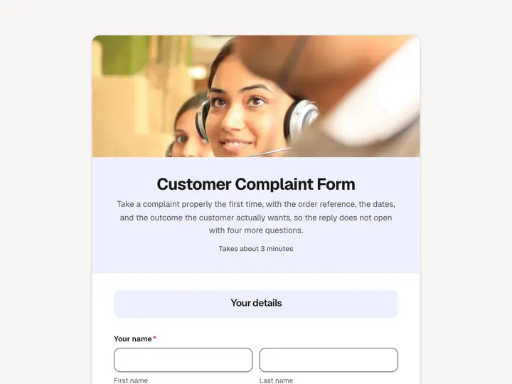 Customer Complaint Form template preview