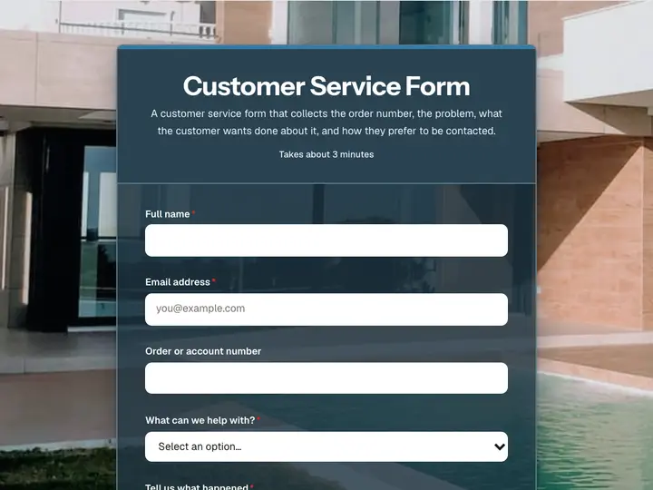 Customer Service Form template preview