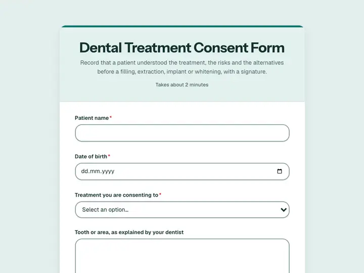 Dental Treatment Consent Form template preview