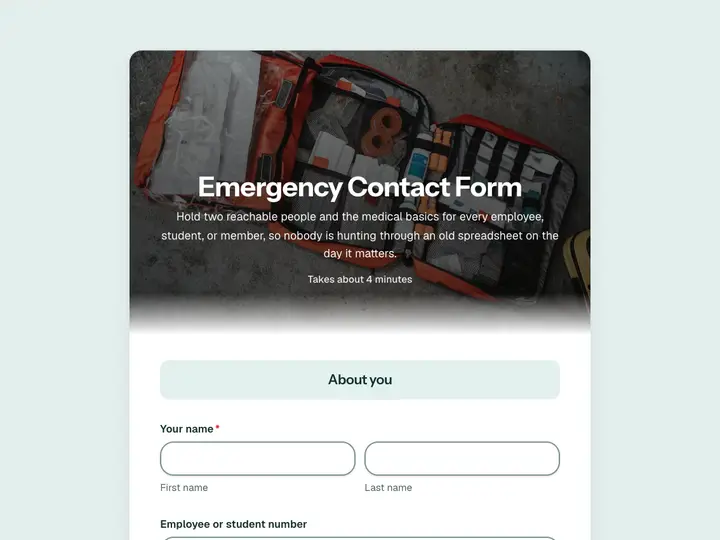 Emergency Contact Form template preview