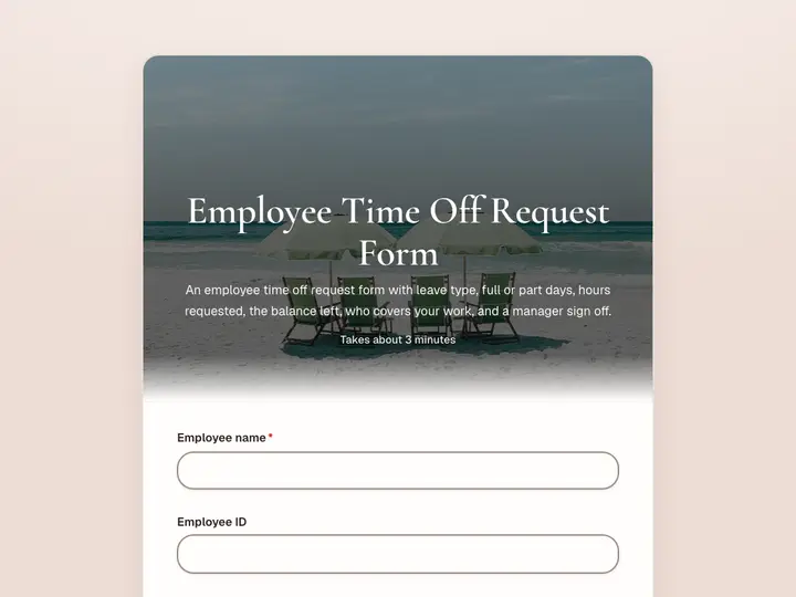 Employee Time Off Request Form template preview