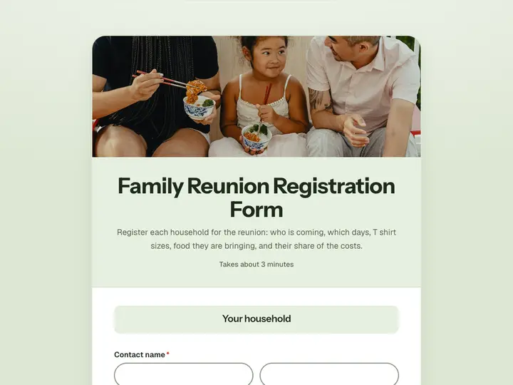 Family Reunion Registration Form template preview