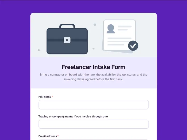 Freelancer Intake Form template preview