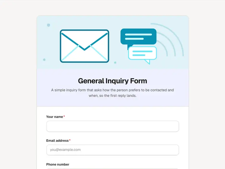 General Inquiry Form template preview