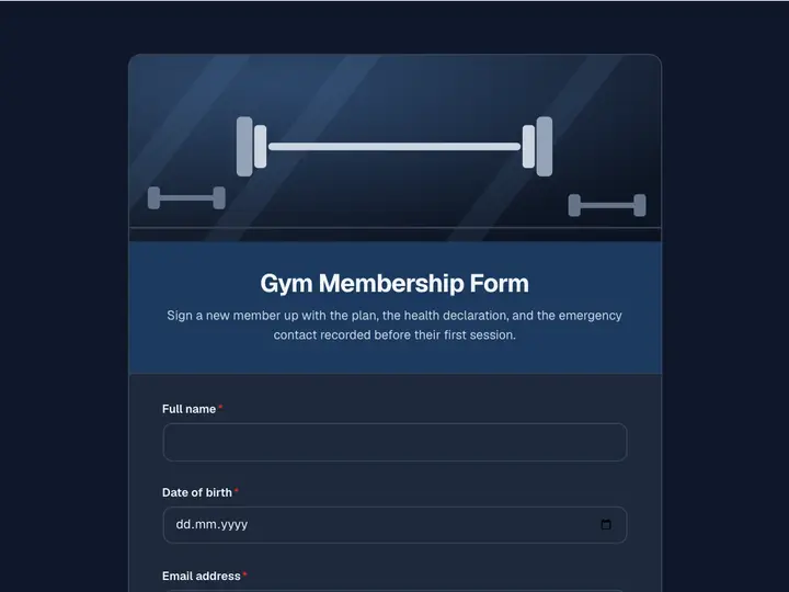 Gym Membership Form template preview