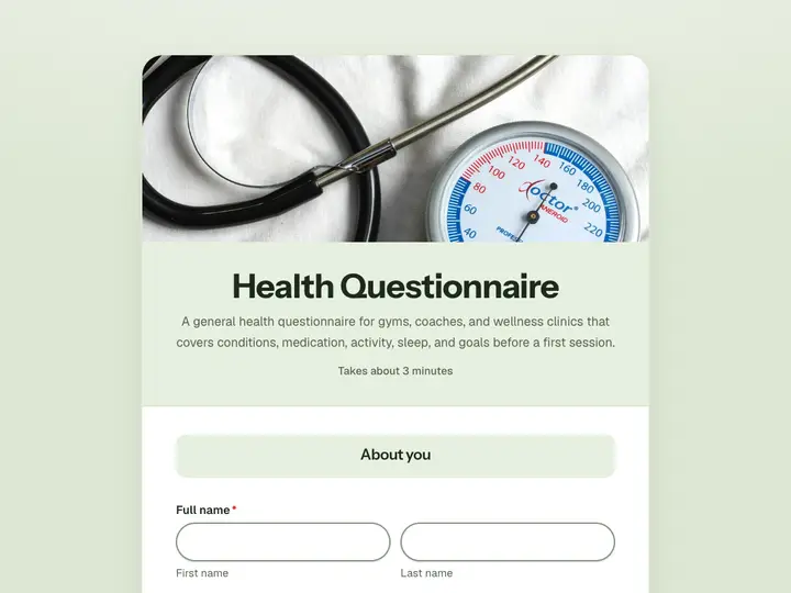 Health Questionnaire template preview