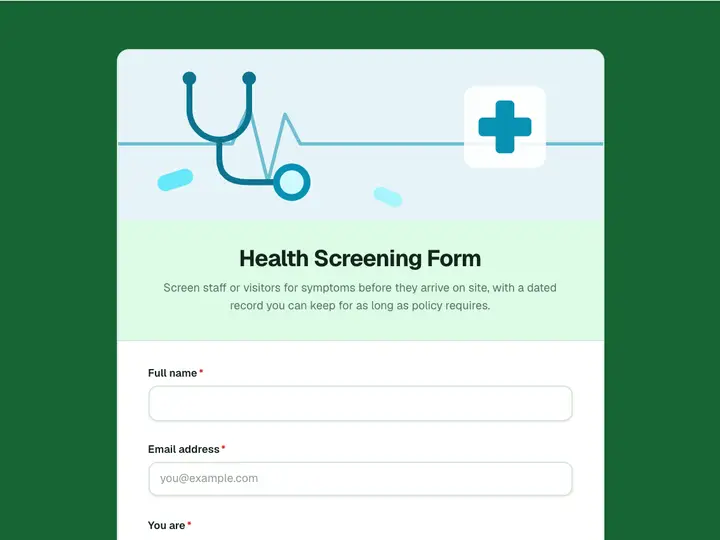 Health Screening Form template preview