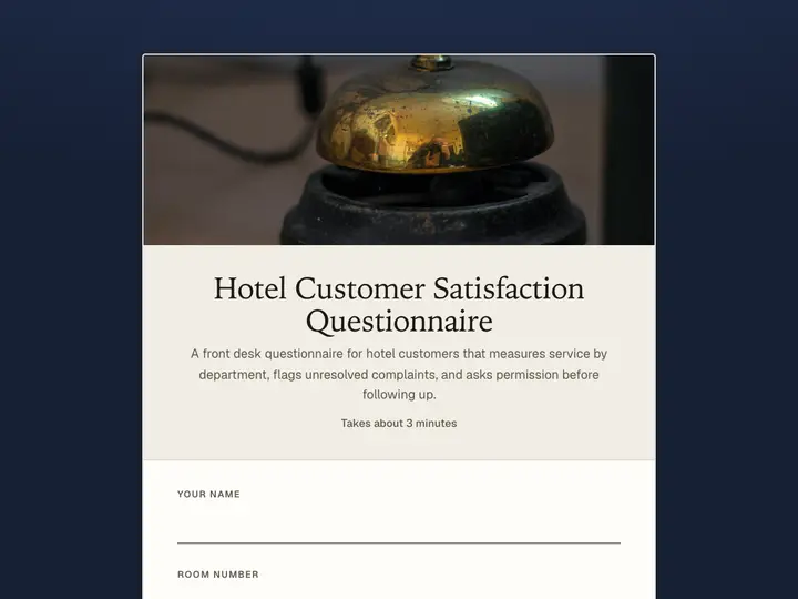 Hotel Customer Satisfaction Questionnaire template preview