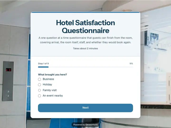 Hotel Satisfaction Questionnaire template preview