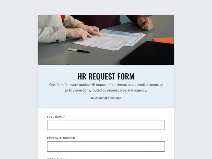 HR Request Form template preview
