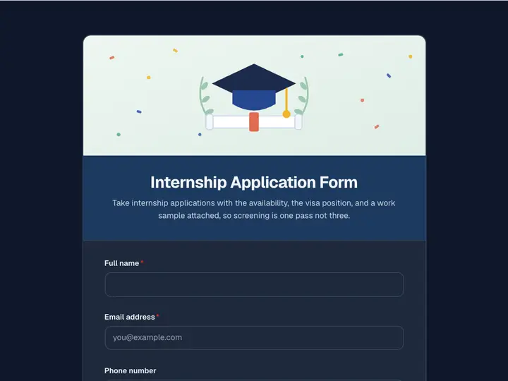 Internship Application Form template preview
