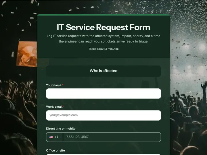 IT Service Request Form template preview