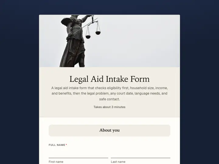 Legal Aid Intake Form template preview