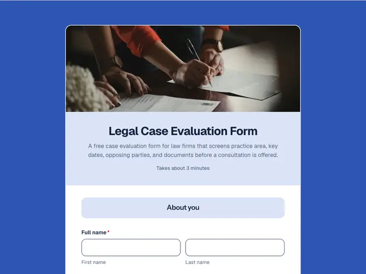 Legal Case Evaluation Form template preview