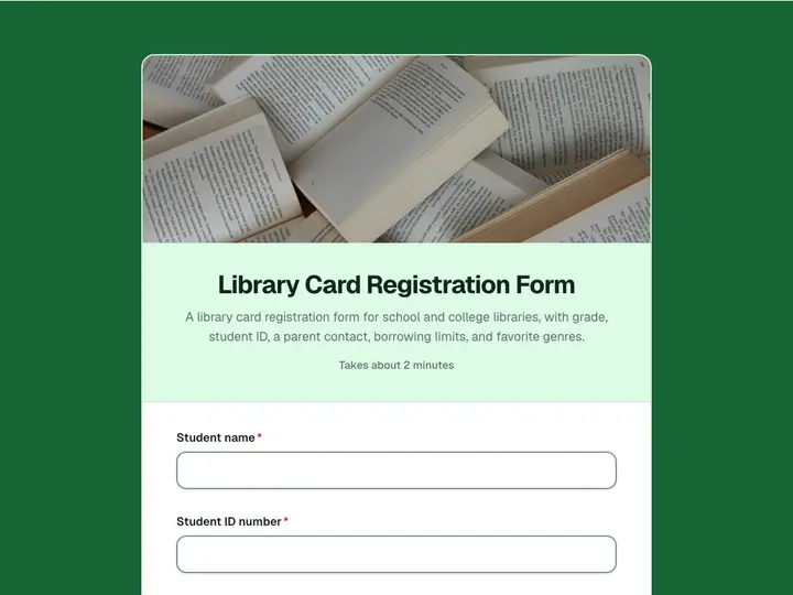 Library Card Registration Form template preview