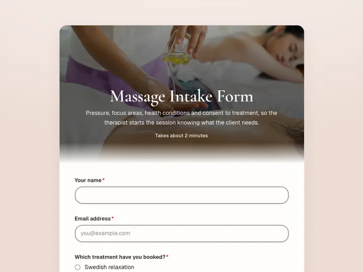 Massage Intake Form template preview