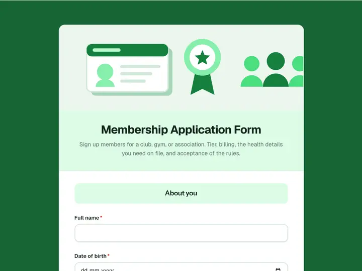 Membership Application Form template preview