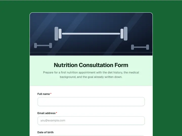 Nutrition Consultation Form template preview