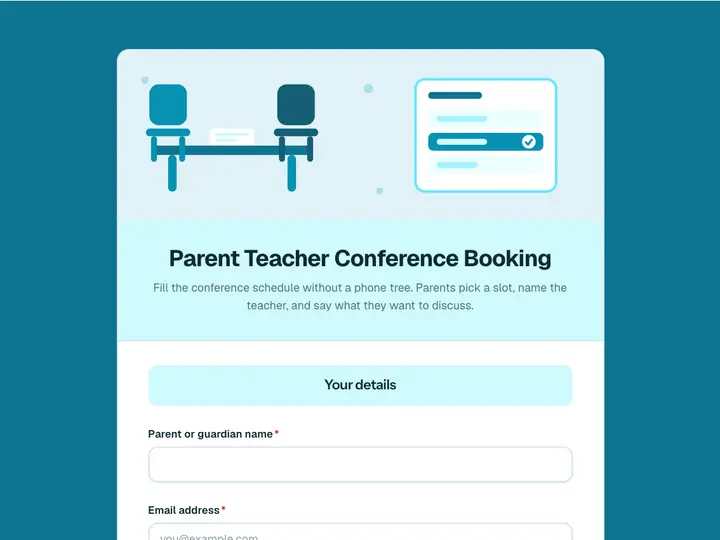 Parent Teacher Conference Booking template preview
