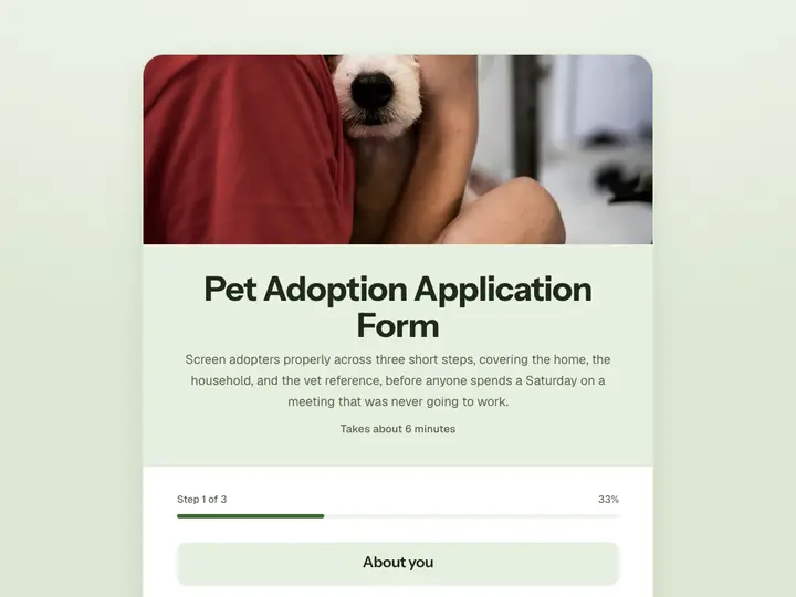 Pet Adoption Application Form template preview