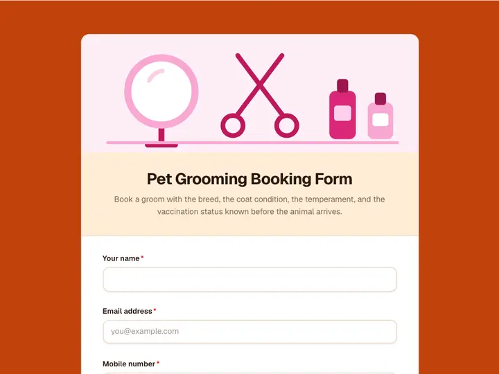 Pet Grooming Booking Form template preview