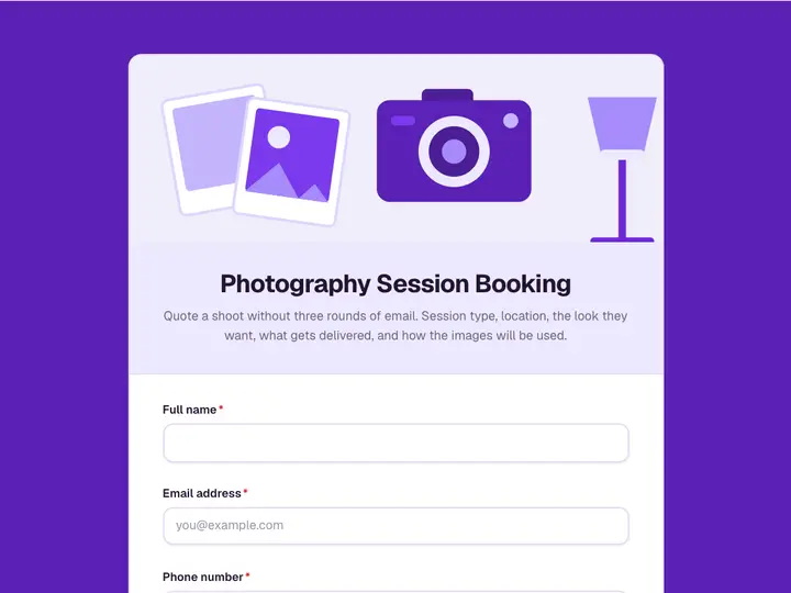 Photography Session Booking template preview