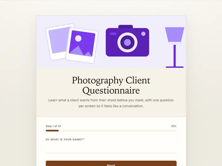 Photography Client Questionnaire template preview