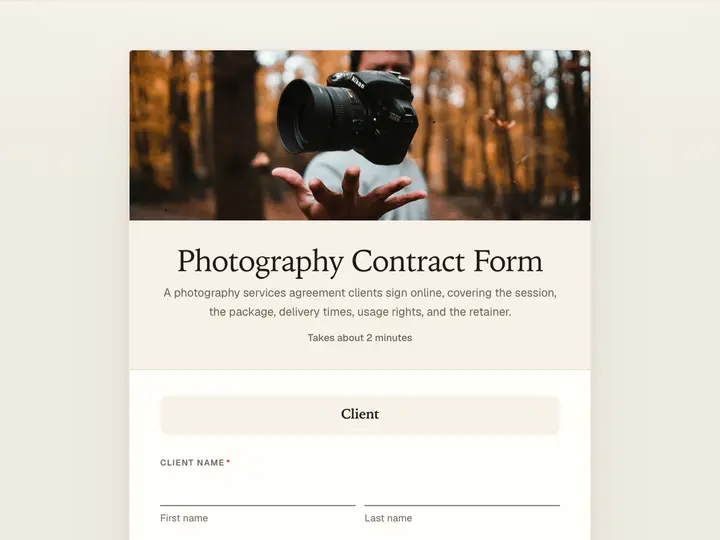 Photography Contract Form template preview
