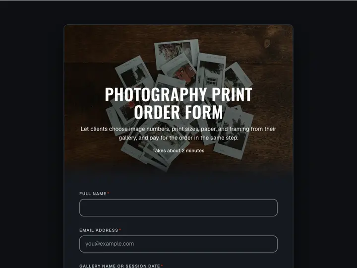 Photography Print Order Form template preview