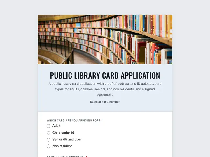 Public Library Card Application template preview