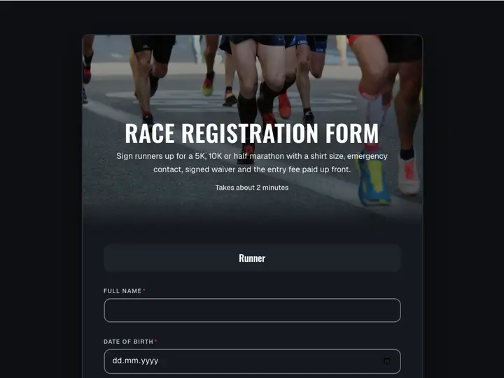 Race Registration Form template preview