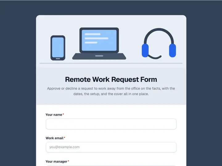 Remote Work Request Form template preview
