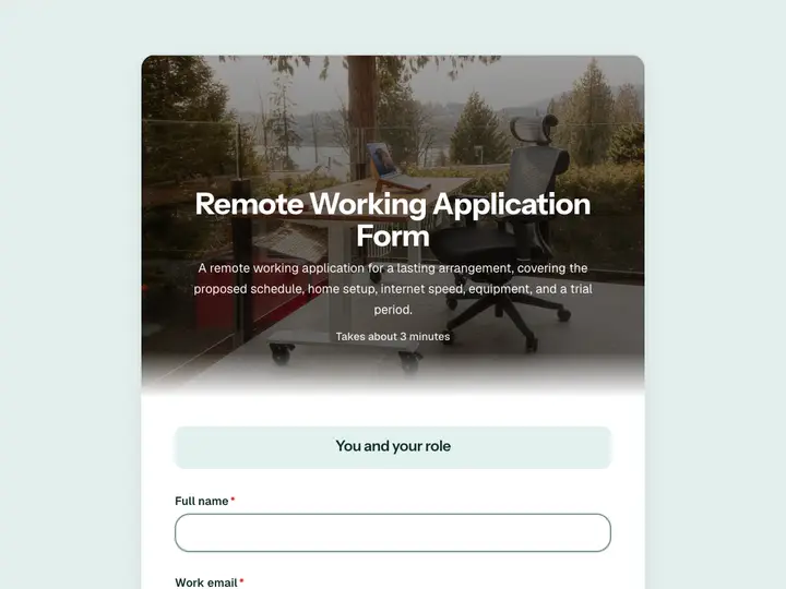 Remote Working Application Form template preview