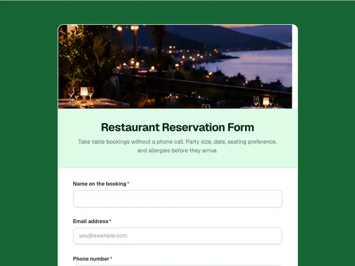 Restaurant Reservation Form template preview