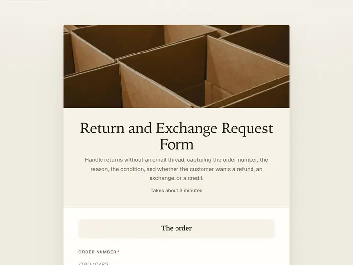 Return and Exchange Request Form template preview