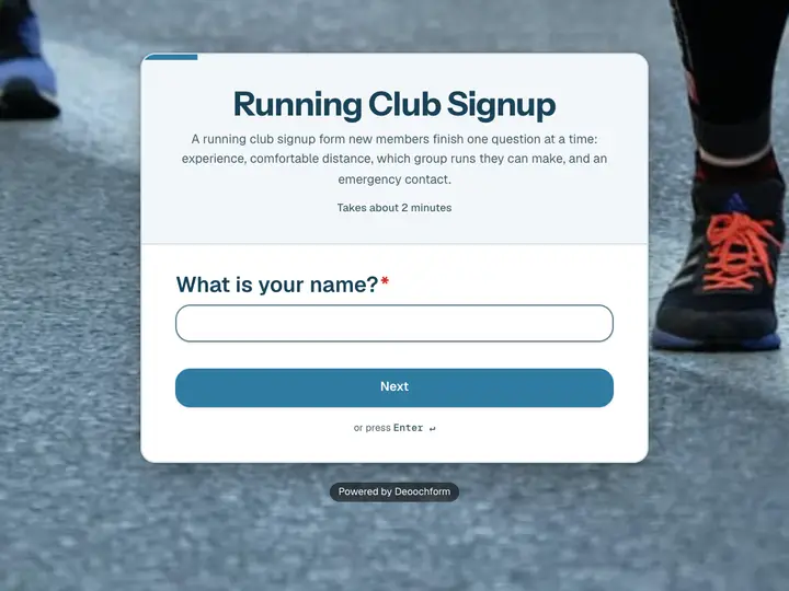 Running Club Signup template preview