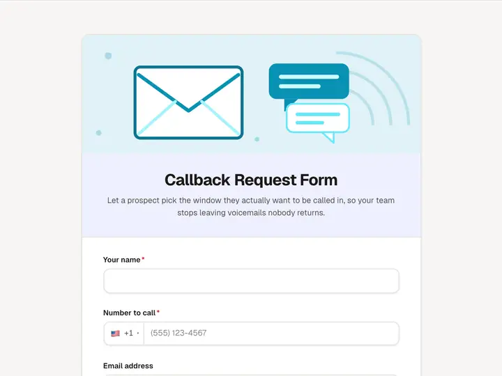 Callback Request Form template preview
