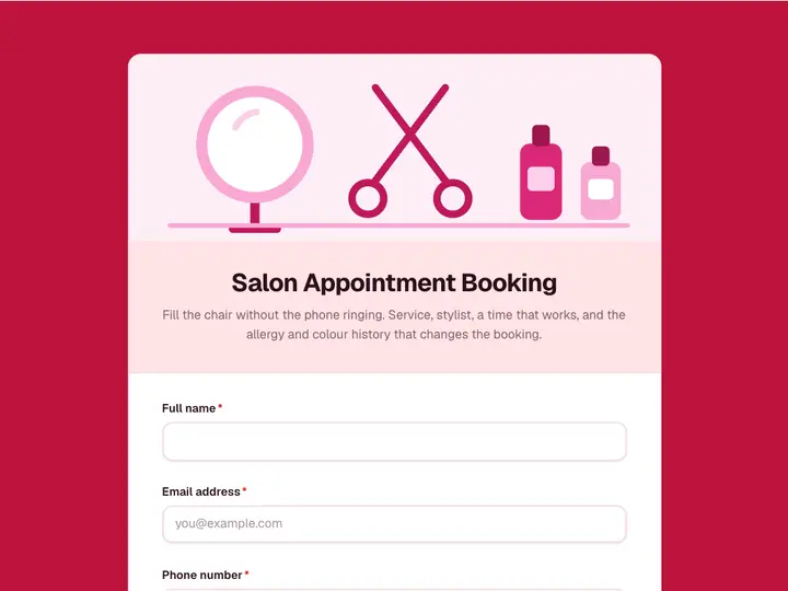 Salon Appointment Booking template preview