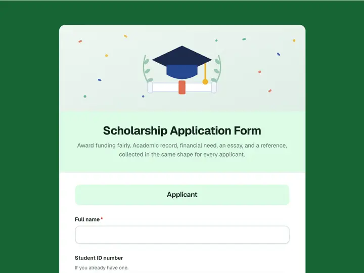 Scholarship Application Form template preview