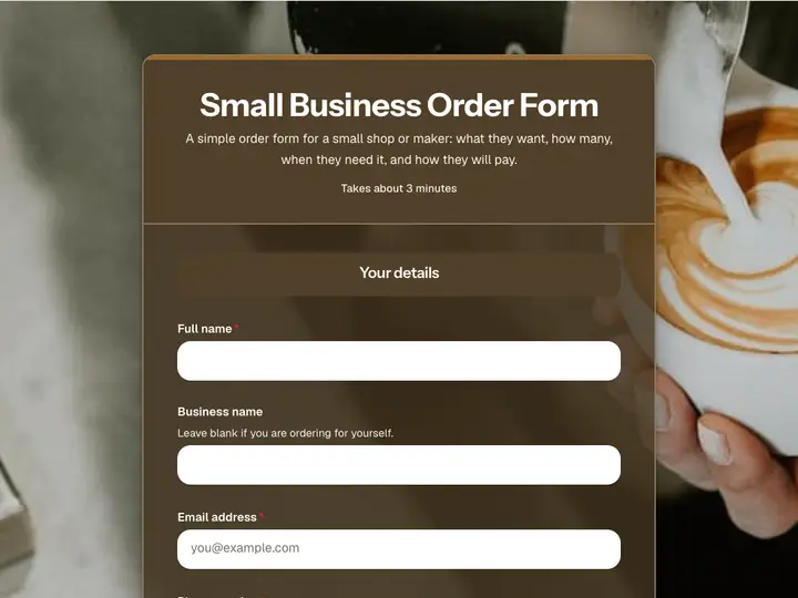 Small Business Order Form template preview