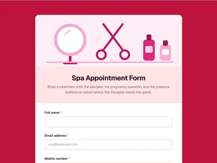 Spa Appointment Form template preview
