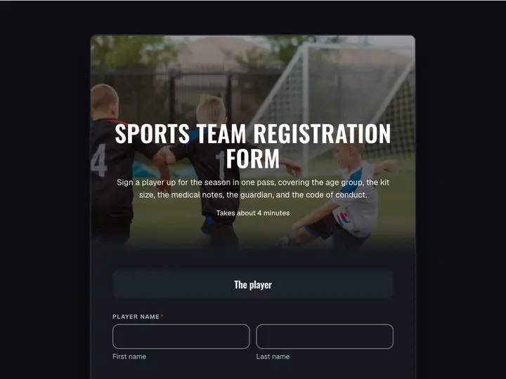 Sports Team Registration Form template preview