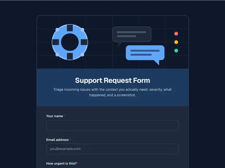 Support Request Form template preview